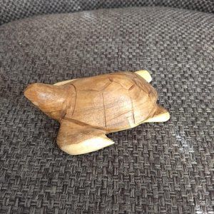 vintage 70s hand carved polished wood turtle tortoise figurine